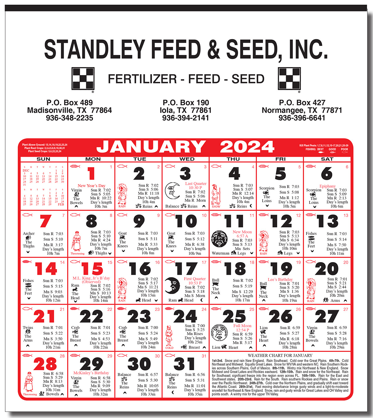 6 Sheet Economical American Almanac Calendar Calendar Company