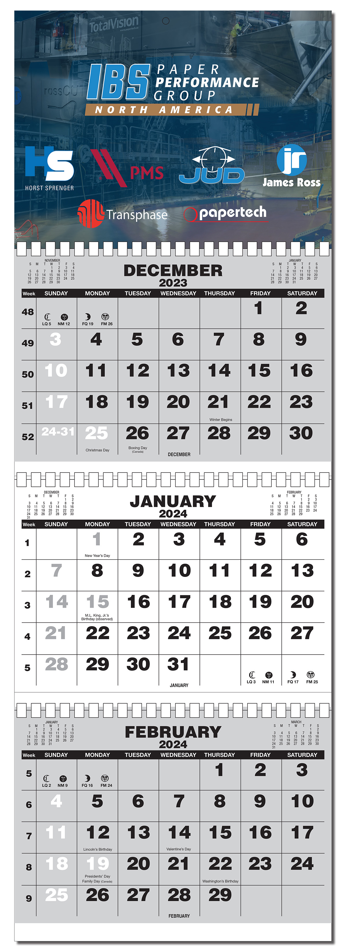 4 Panel Canadian and US Holidays Calendar (3 Month) - Half Price!