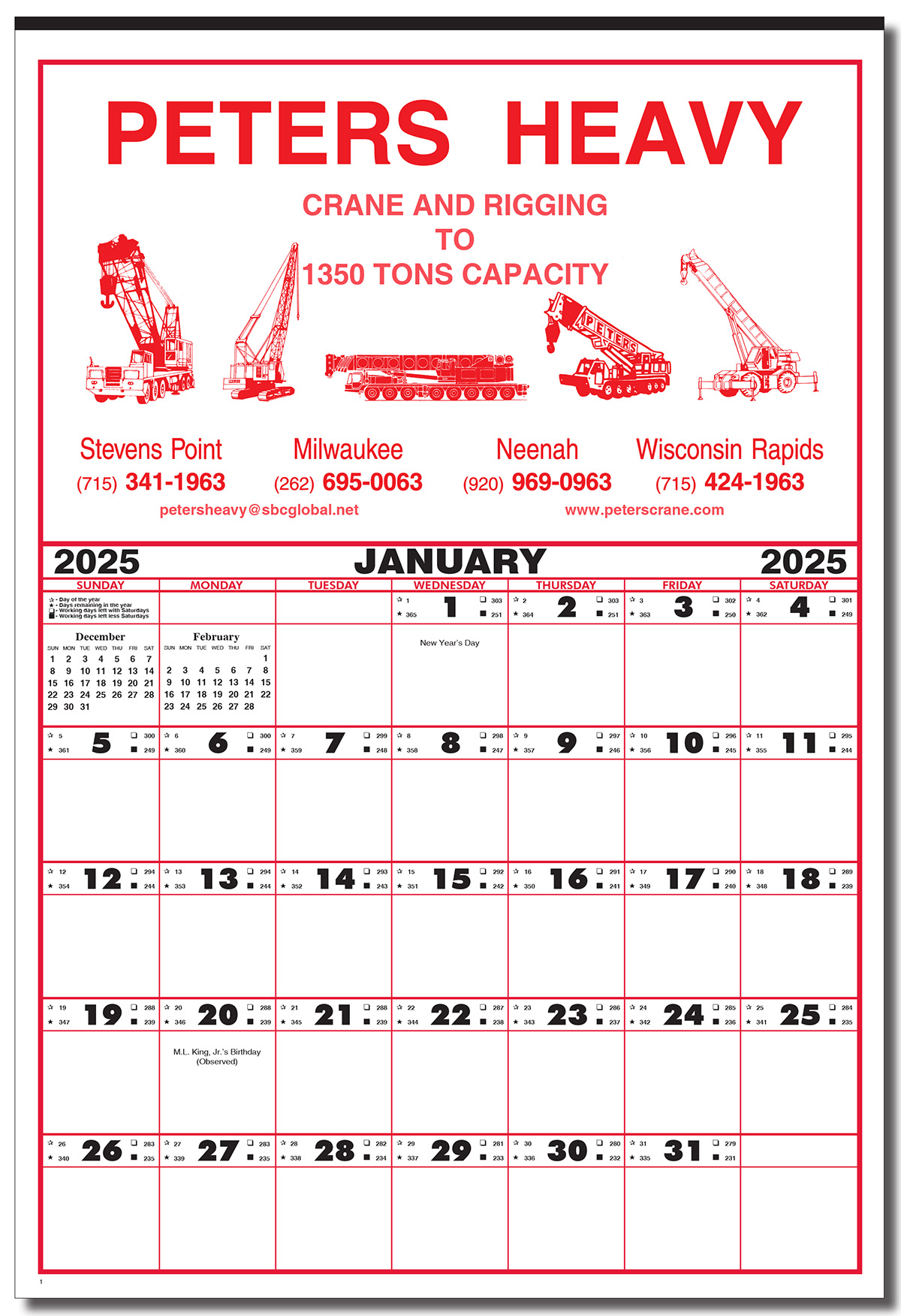 Contractor's Calendar Large 19"x29" Calendar Company