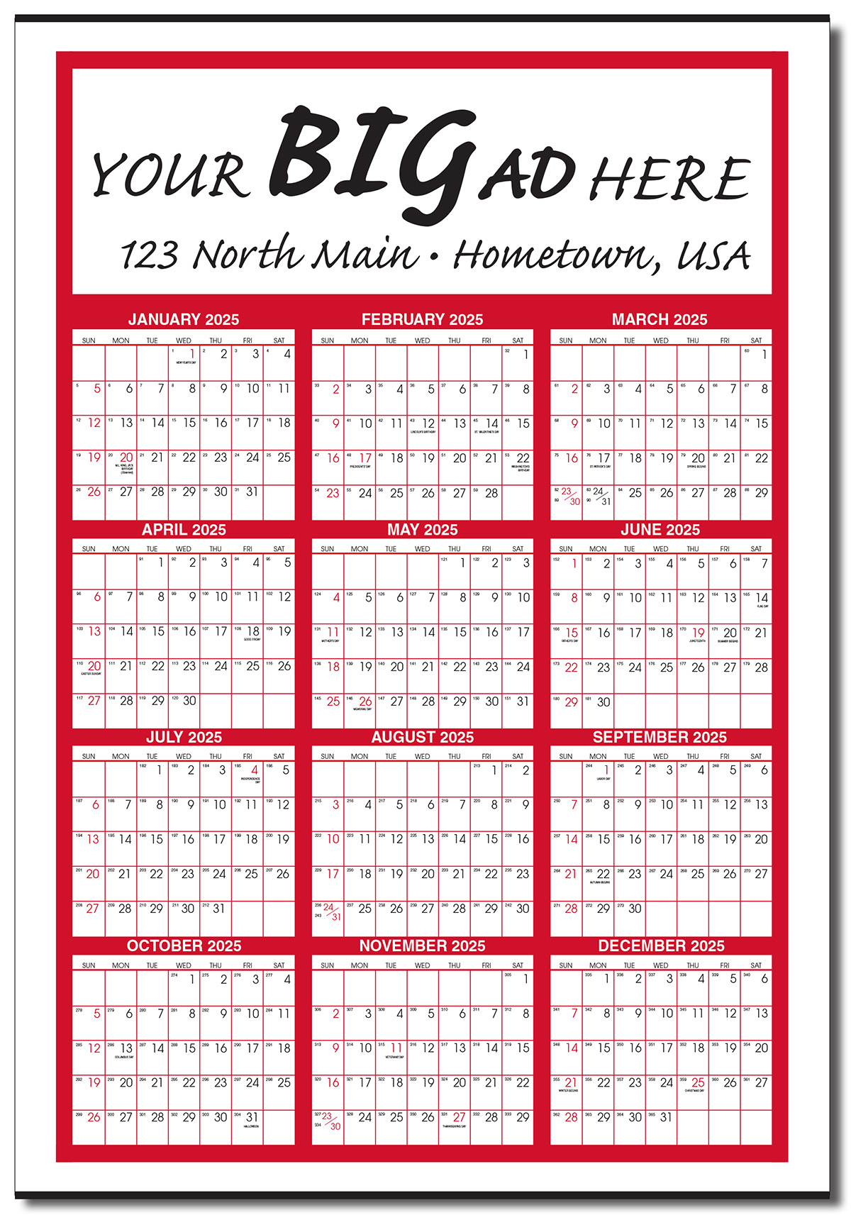 HUGE Year at a Glance LAMINATED DRY ERASE Calendar With Marker