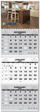 3 Month-Four Panel Calendar With US and Canadian Holidays - HALF PRICE SPECIAL