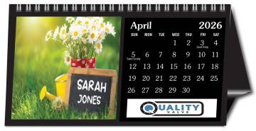 Personalized Photo Name Small Easel Tent Desk Calendar (Black Easel)